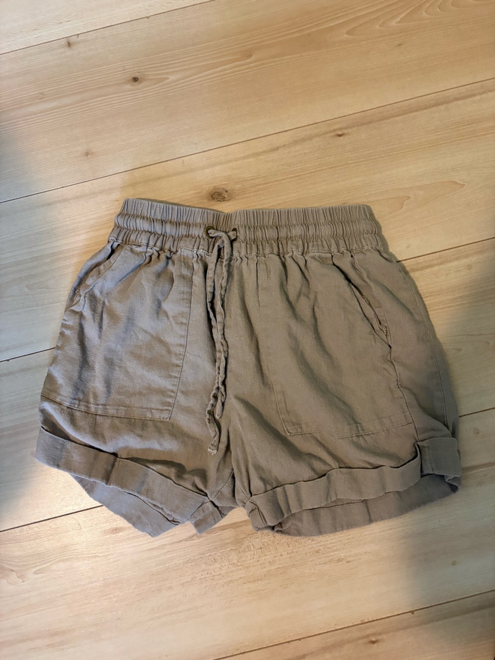 Zenana Outfitters Taupe Drawstring Linen-Blend Shorts